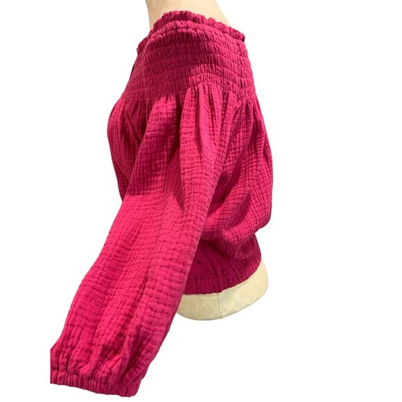 XS Roan + Ryan Fuchsia Womens Off Shoulder Banded Shirt Blouse - Picture 6 of 10